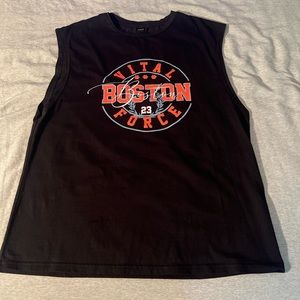 Tank top with red words say vital Boston force